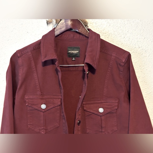 Liverpool Los Angeles Burgundy Blush Denim Jacket Size M Button-Up Pockets NWOT - Picture 5 of 15